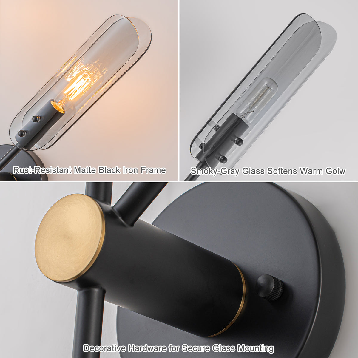 Mid-Century Modern Wall Sconce Curved Smoke Glass Matte Black Bedroom - product image 4 | Zenvolit