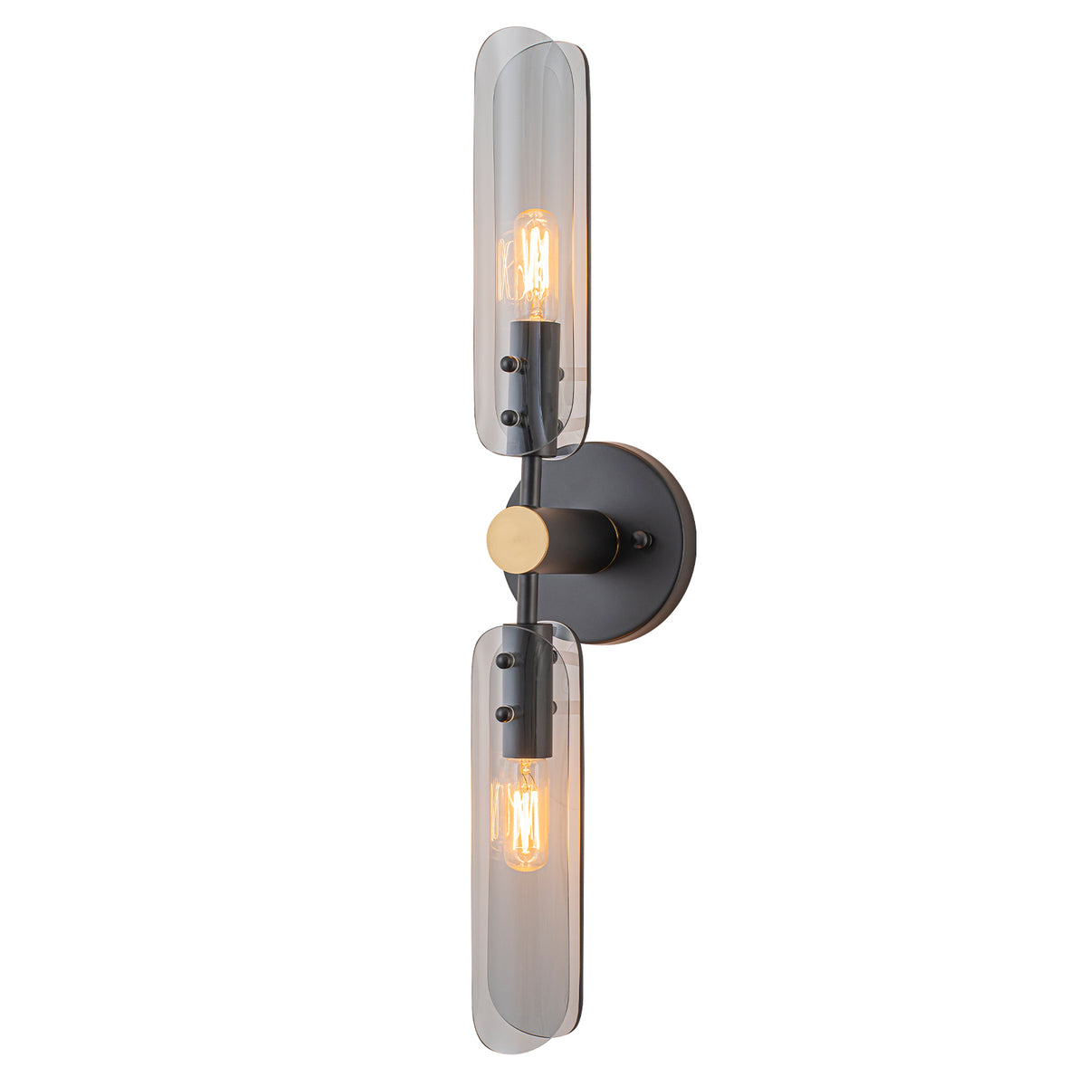 Mid-Century Modern Wall Sconce Curved Smoke Glass Matte Black Bedroom - product image 1 | Zenvolit