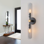 Mid-Century Modern Wall Sconce Curved Smoke Glass Matte Black Bedroom - product image 2 | Zenvolit