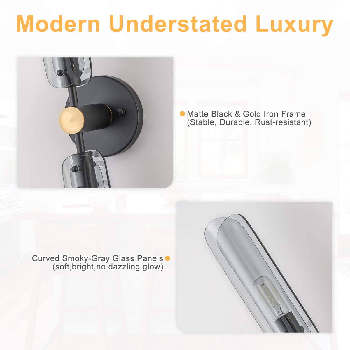 Mid-Century Modern Wall Sconce Curved Smoke Glass Matte Black Bedroom - product image 3 | Zenvolit