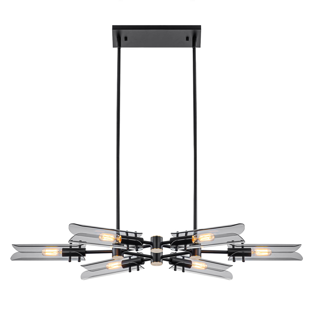 6-Light Modern Matte Black Metal Chandelier Smoke Glass Shades - product image 3 | Zenvolit
