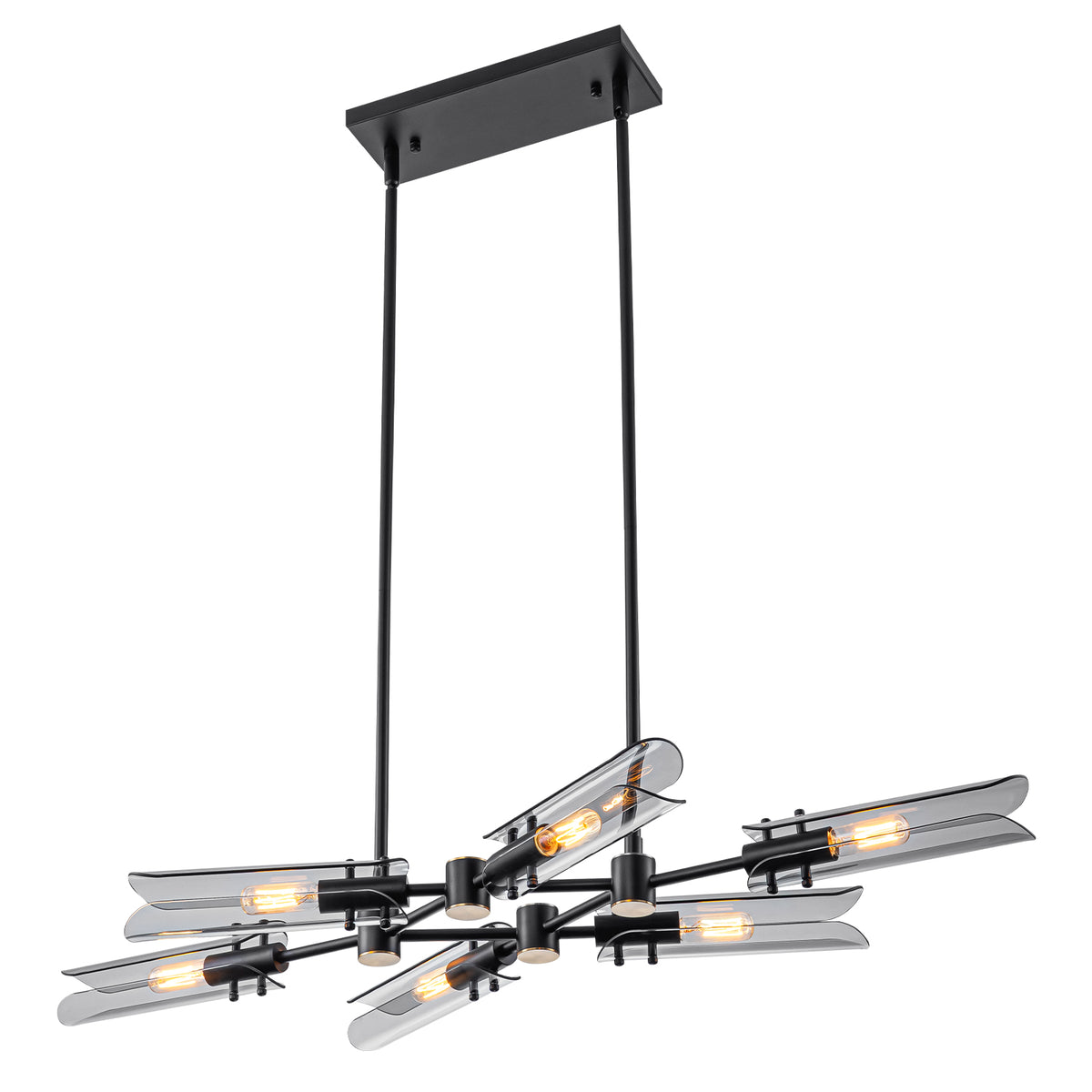 6-Light Modern Matte Black Metal Chandelier Smoke Glass Shades - product image 5 | Zenvolit