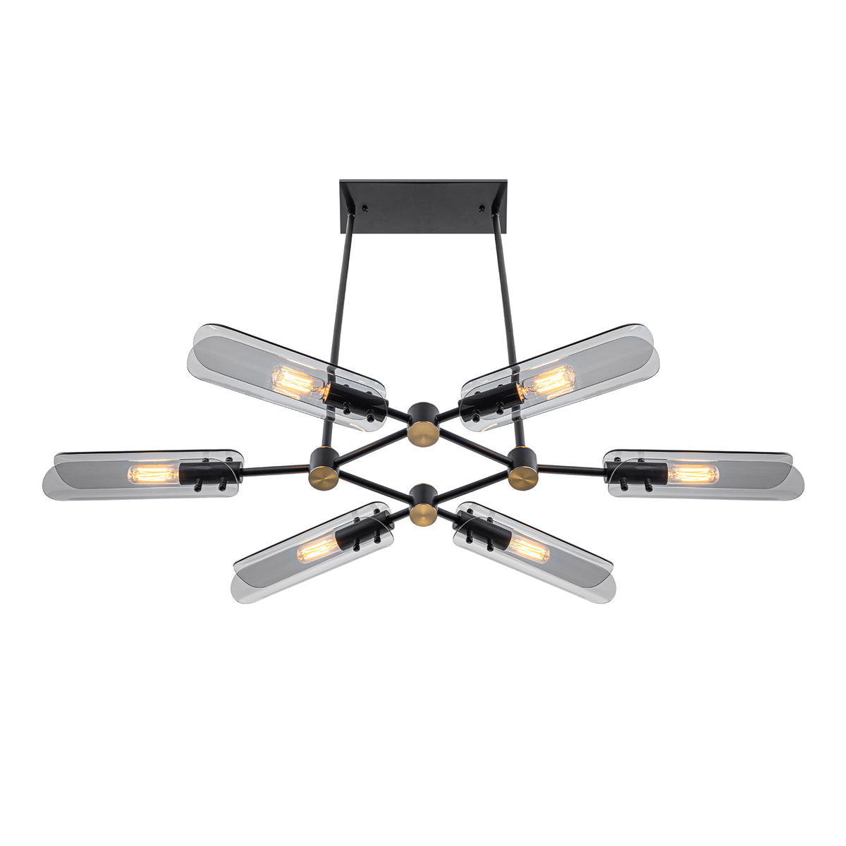 6-Light Modern Matte Black Metal Chandelier Smoke Glass Shades - product image 6 | Zenvolit