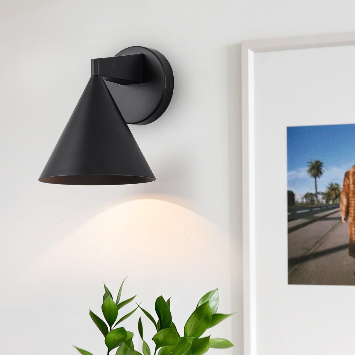 Modern Industrial Matte Black Wall Sconce Cone Iron Shade Hallway - product image 1 | Zenvolit