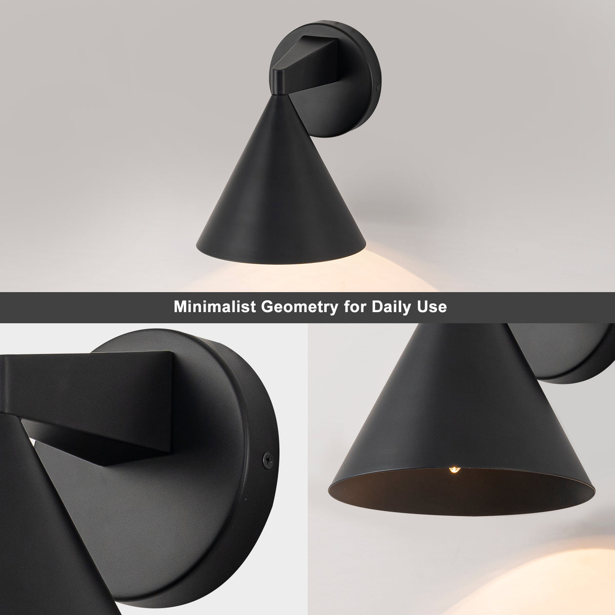 Modern Industrial Matte Black Wall Sconce Cone Iron Shade Hallway - product image 3 | Zenvolit