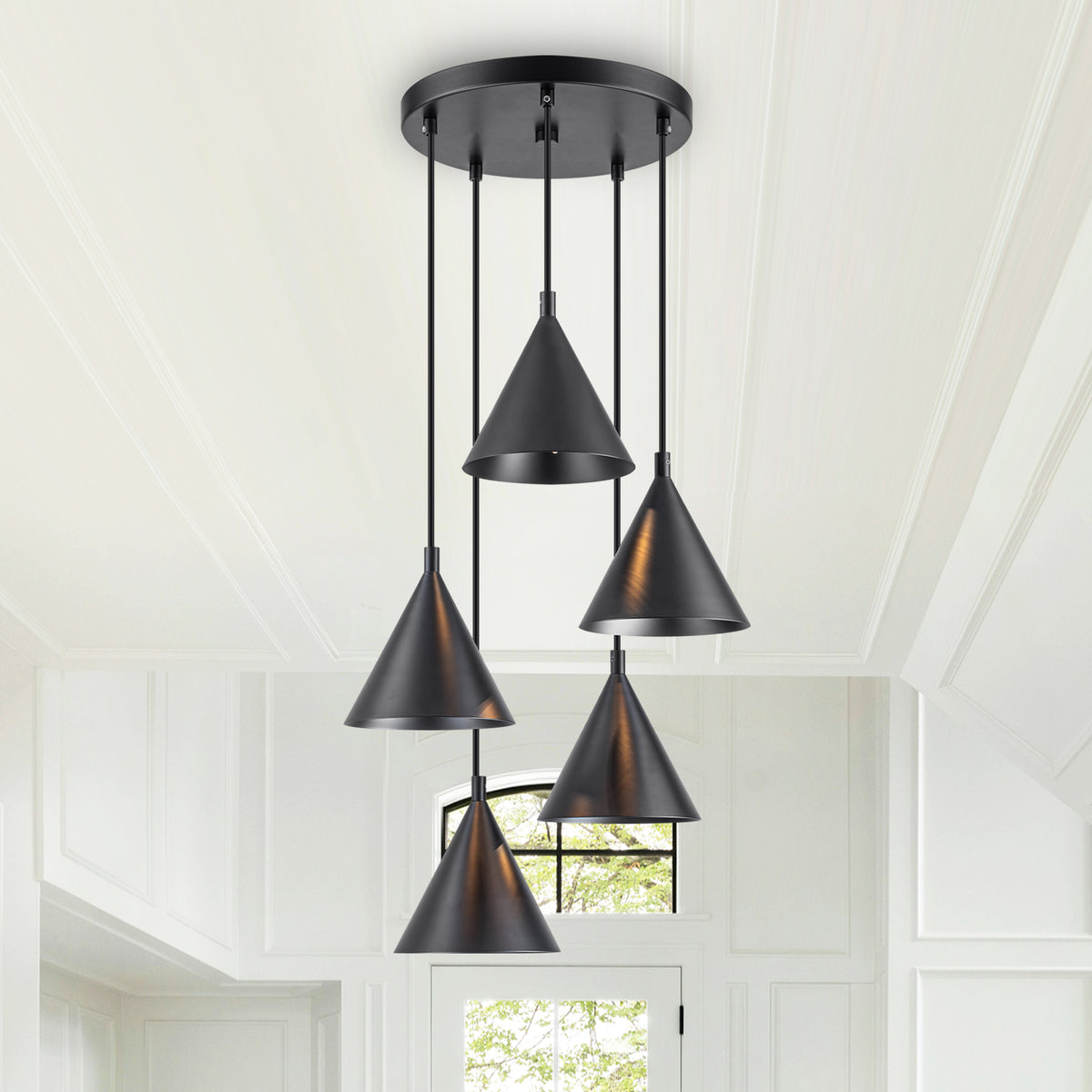 5-Light Industrial Matte Black Pendant Light Cone Iron Shades Kitchen - product image 1 | Zenvolit