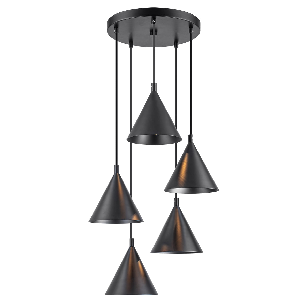 5-Light Industrial Matte Black Pendant Light Cone Iron Shades Kitchen