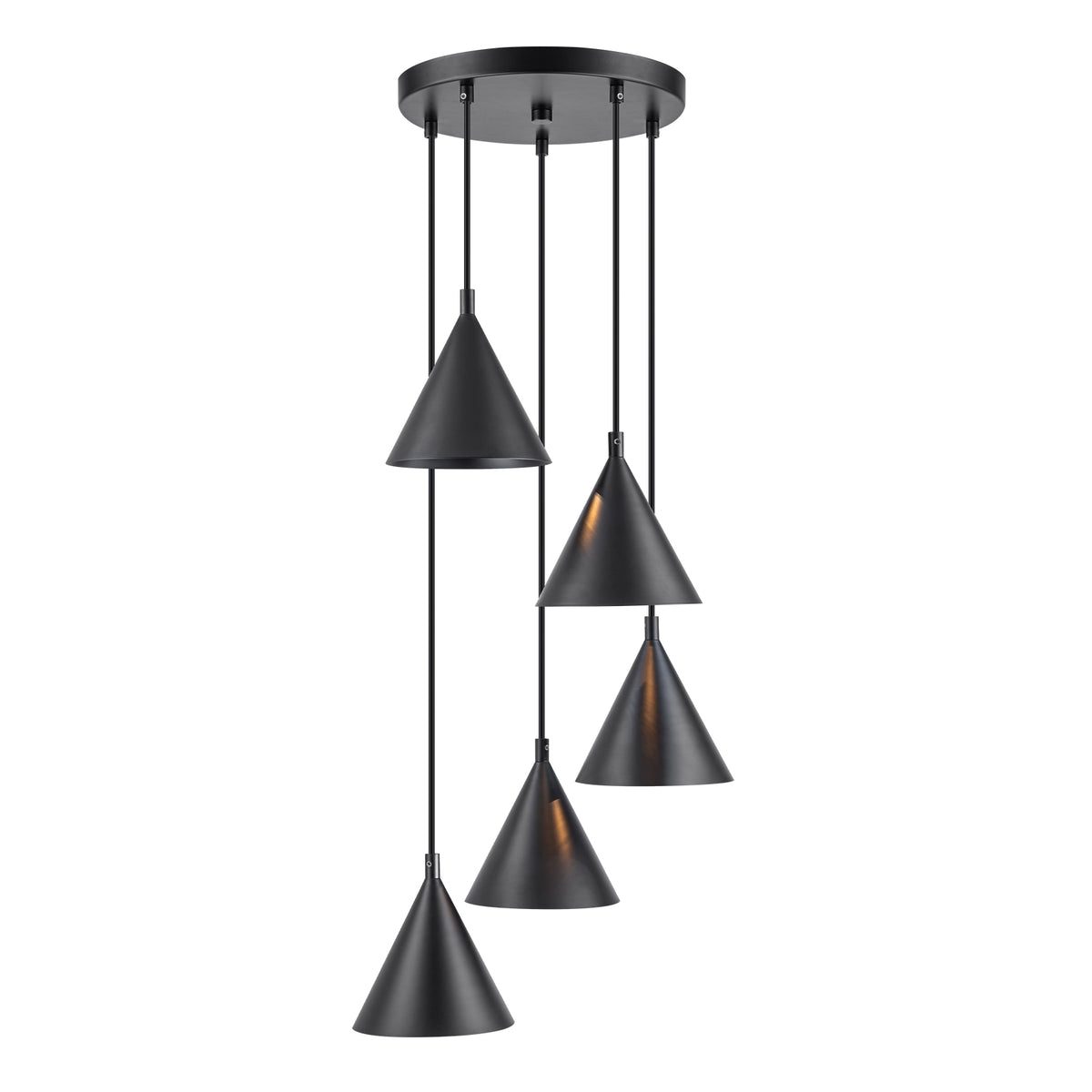 5-Light Industrial Matte Black Pendant Light Cone Iron Shades Kitchen