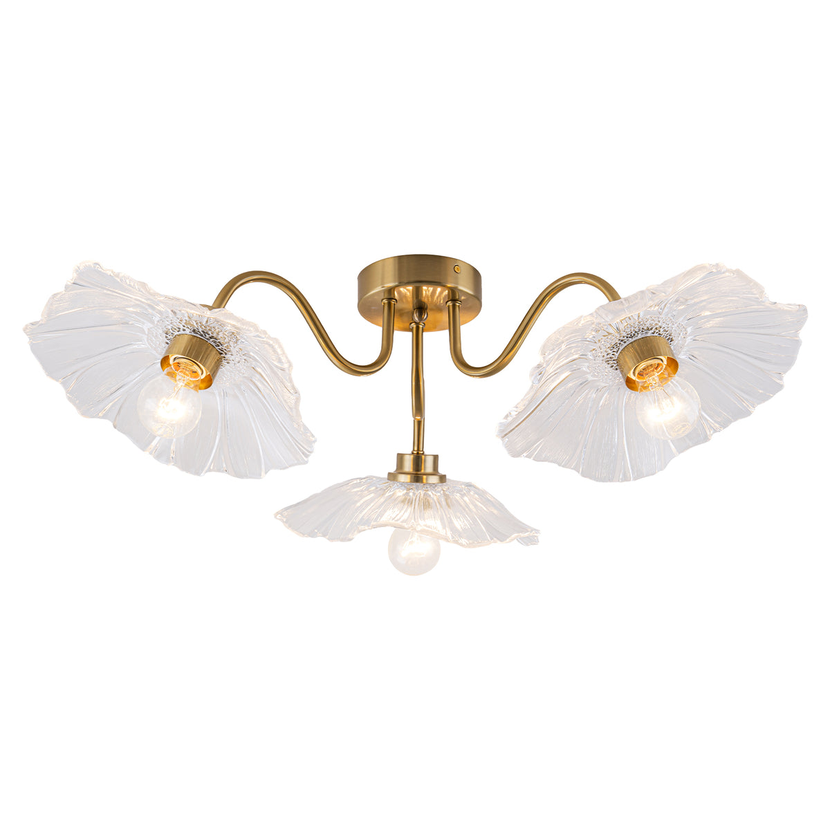 3-Light Vintage Gold Semi-Flush Mount Ceiling Light Clear Glass Shade - product image 13 | Zenvolit