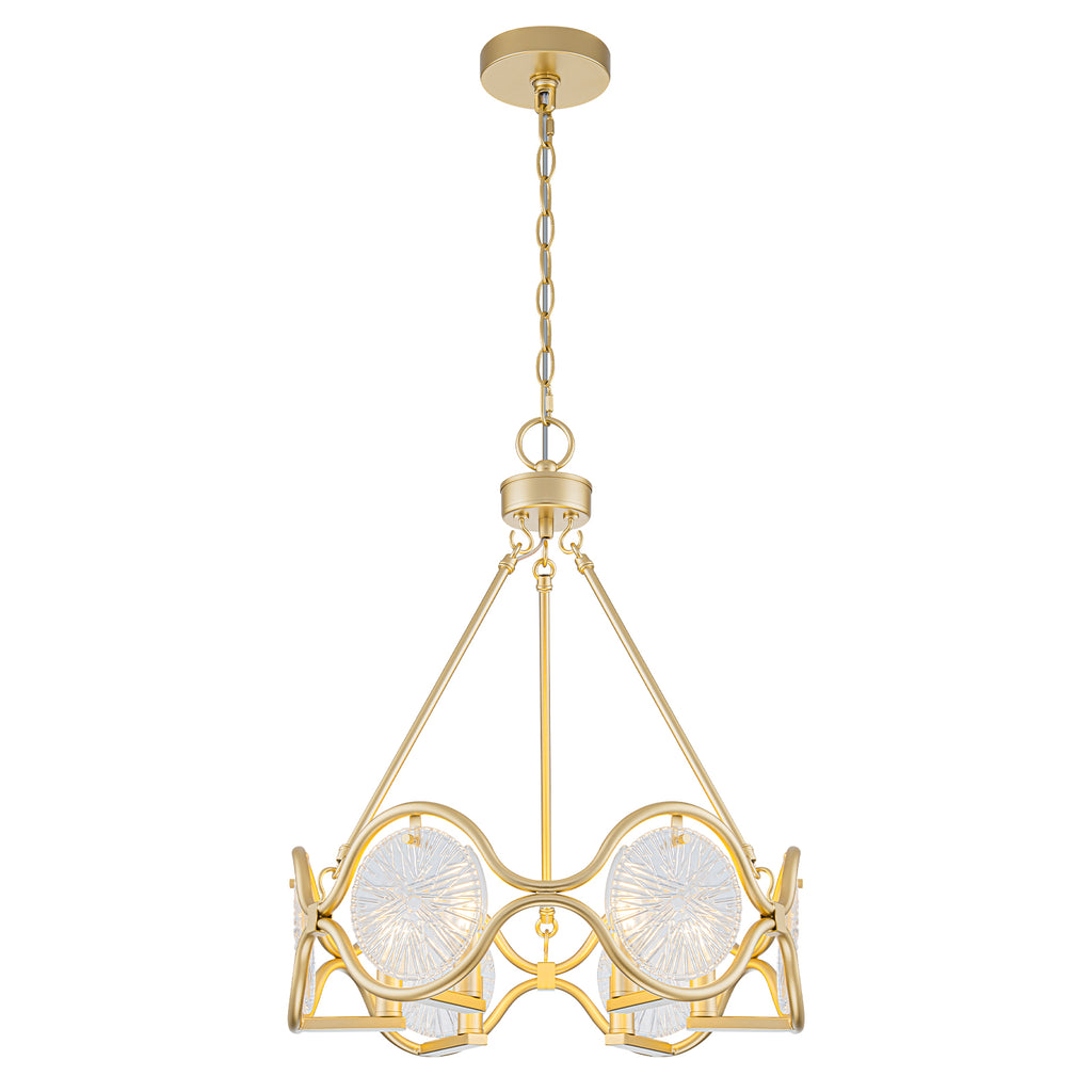 6-Light Vintage Chandelier Etched Round Glass Panels Gold Metal Frame - product image 1 | Zenvolit