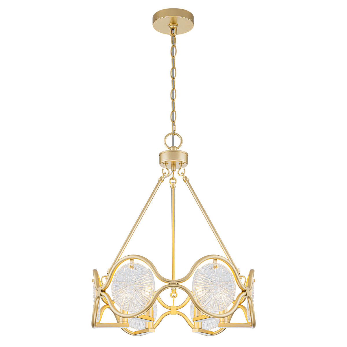 6-Light Vintage Chandelier Etched Round Glass Panels Gold Metal Frame - product image 1 | Zenvolit