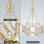 6-Light Vintage Chandelier Etched Round Glass Panels Gold Metal Frame - product image 3 | Zenvolit