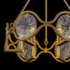 6-Light Vintage Chandelier Etched Round Glass Panels Gold Metal Frame - product image 4 | Zenvolit