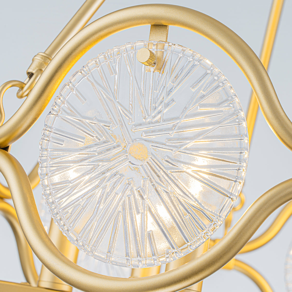 6-Light Vintage Chandelier Etched Round Glass Panels Gold Metal Frame - product image 5 | Zenvolit