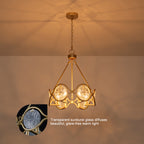 6-Light Vintage Chandelier Etched Round Glass Panels Gold Metal Frame - product image 6 | Zenvolit