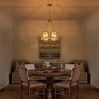 6-Light Vintage Chandelier Etched Round Glass Panels Gold Metal Frame - product image 10 | Zenvolit