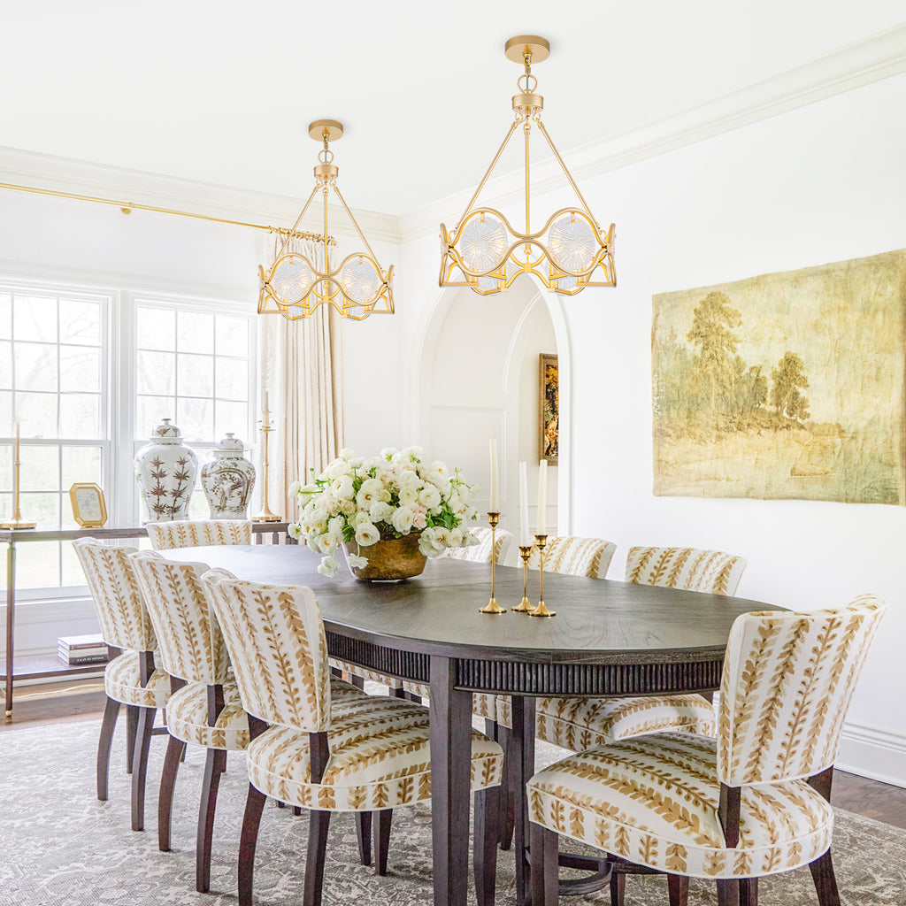 6-Light Vintage Chandelier Etched Round Glass Panels Gold Metal Frame - product image 12 | Zenvolit
