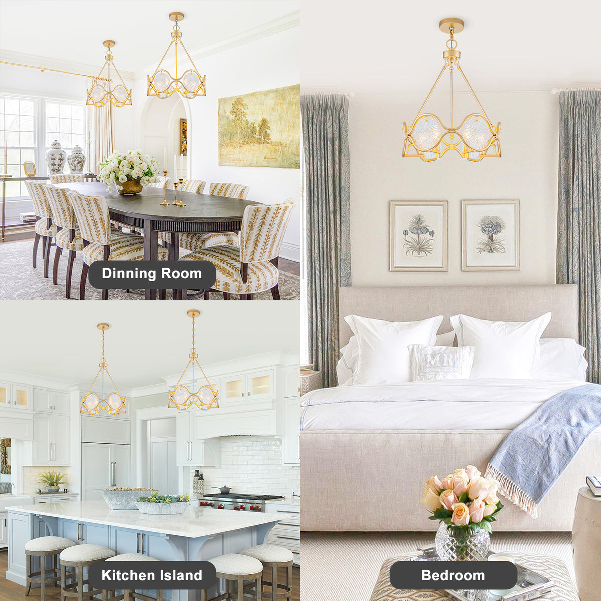 6-Light Vintage Chandelier Etched Round Glass Panels Gold Metal Frame - product image 14 | Zenvolit