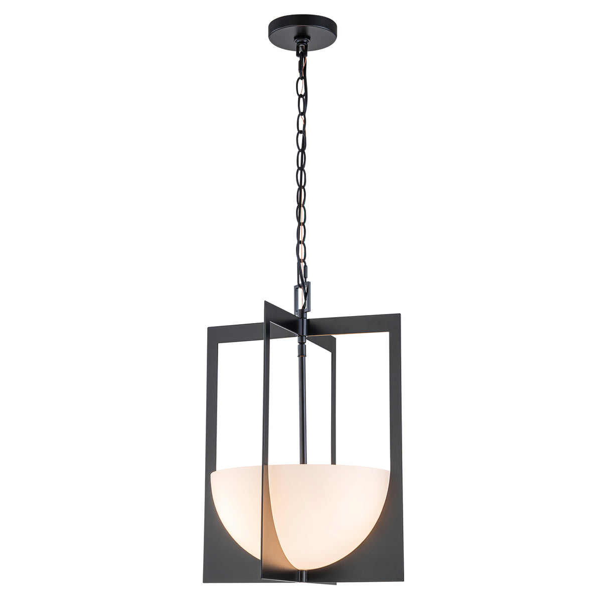 3-Light Industrial Square Frame Pendant Light, Half-Moon Opal Glass - product image 1 | Zenvolit
