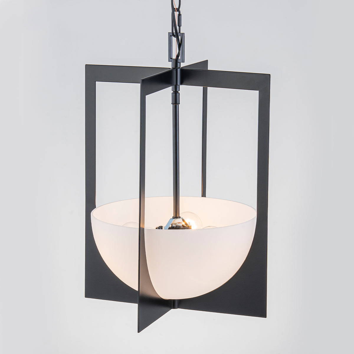 3-Light Industrial Square Frame Pendant Light, Half-Moon Opal Glass - product image 3 | Zenvolit