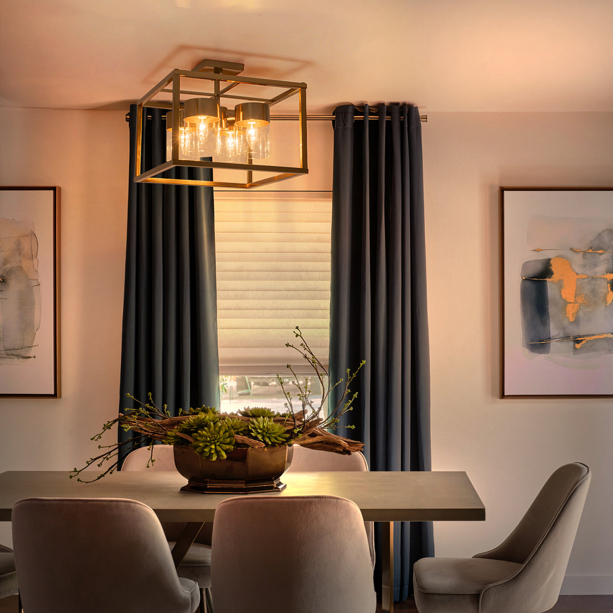4-Light Semi Flush Mount Ceiling Light Square Frame Clear Glass Shades - product image 3 | Zenvolit