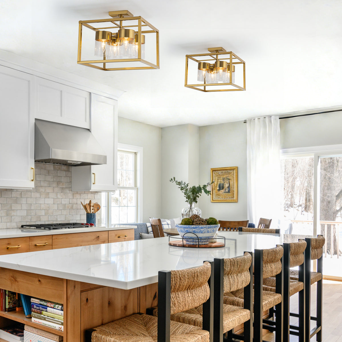 4-Light Semi Flush Mount Ceiling Light Square Frame Clear Glass Shades - product image 4 | Zenvolit