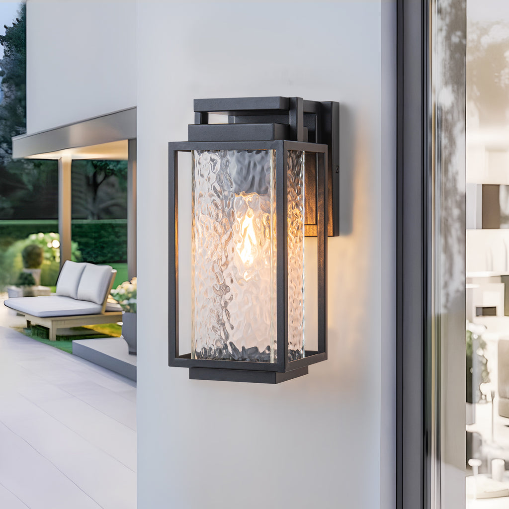 Black Outdoor Wall Sconce with Water Glass Waterproof Lantern Light - product image 3 | Zenvolit