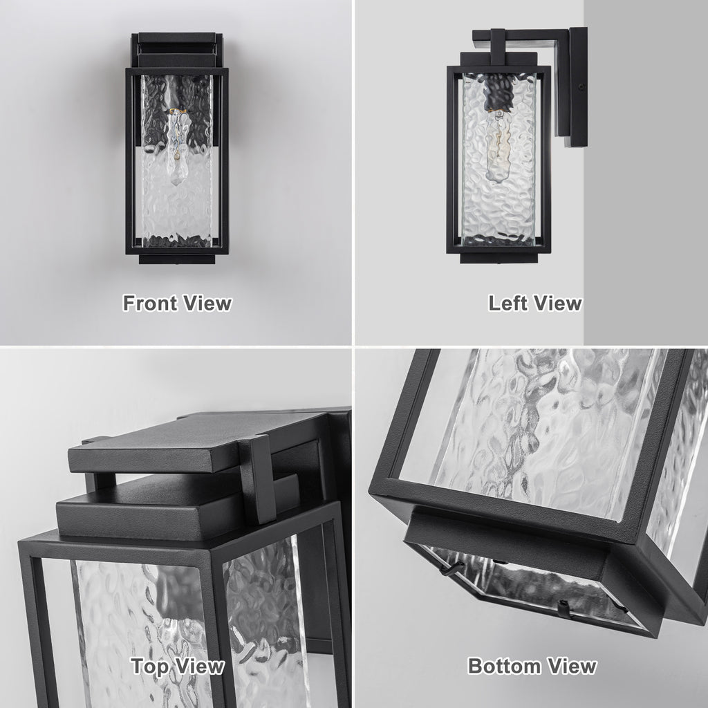 Black Outdoor Wall Sconce with Water Glass Waterproof Lantern Light - product image 4 | Zenvolit