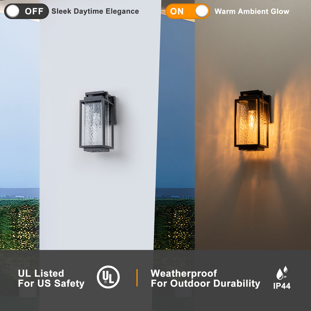 Black Outdoor Wall Sconce with Water Glass Waterproof Lantern Light - product image 9 | Zenvolit