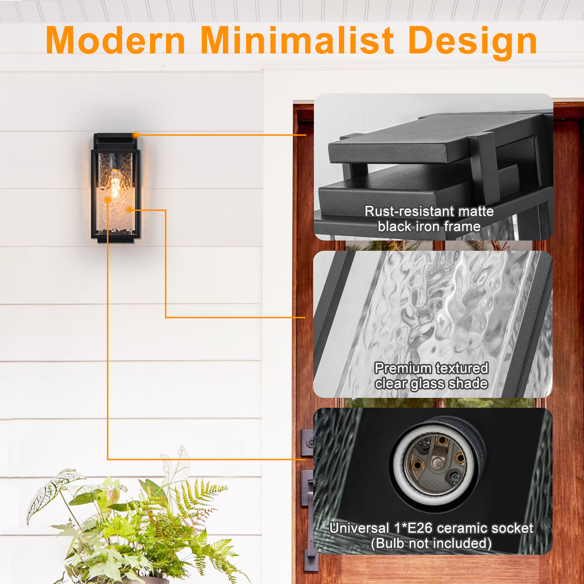 Black Outdoor Wall Sconce with Water Glass Waterproof Lantern Light - product image 10 | Zenvolit