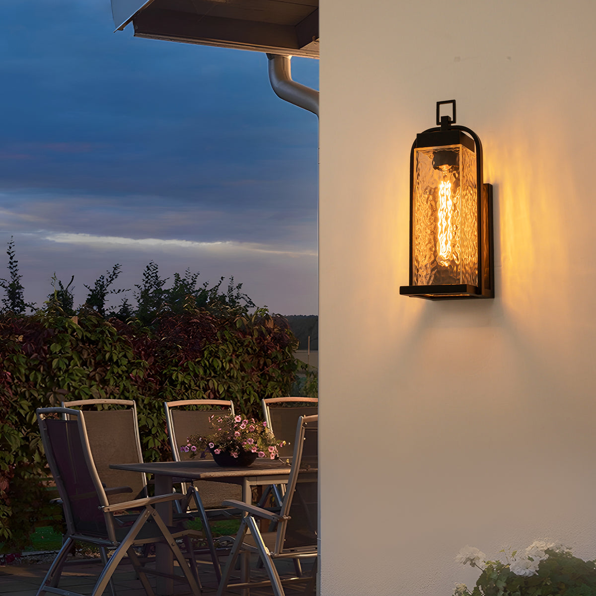 Matte Black Outdoor Wall Sconce Water Ripple Glass for Patio Porch - product image 3 | Zenvolit
