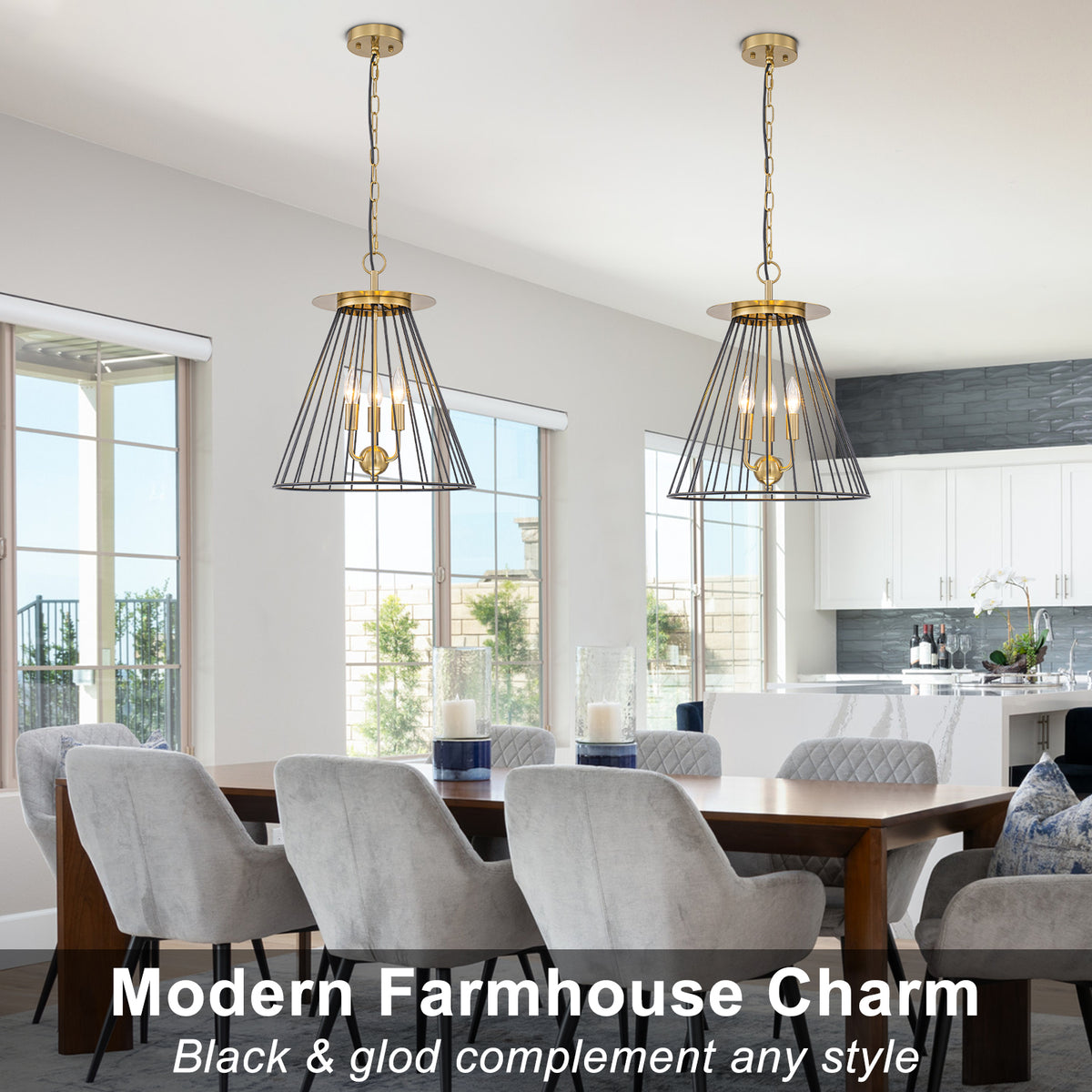 3-Light Conical Wire Cage Pendant Light Modern Industrial Chandelier - product image 2 | Zenvolit