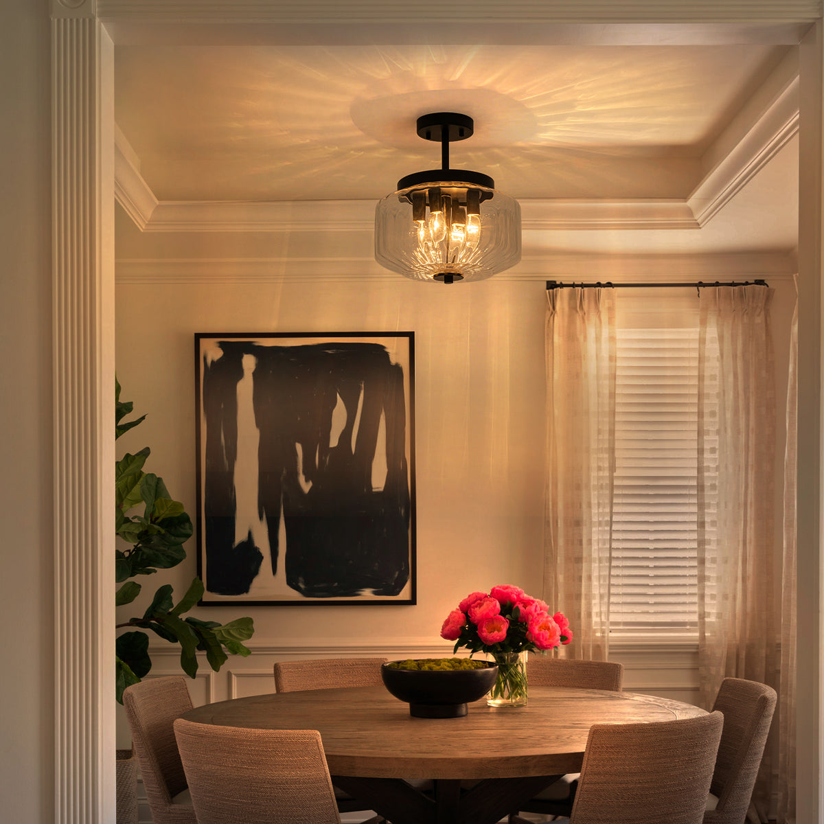 4-Light Semi Flush Mount Ceiling Light Ribbed Glass Lantern Shade - product image 3 | Zenvolit