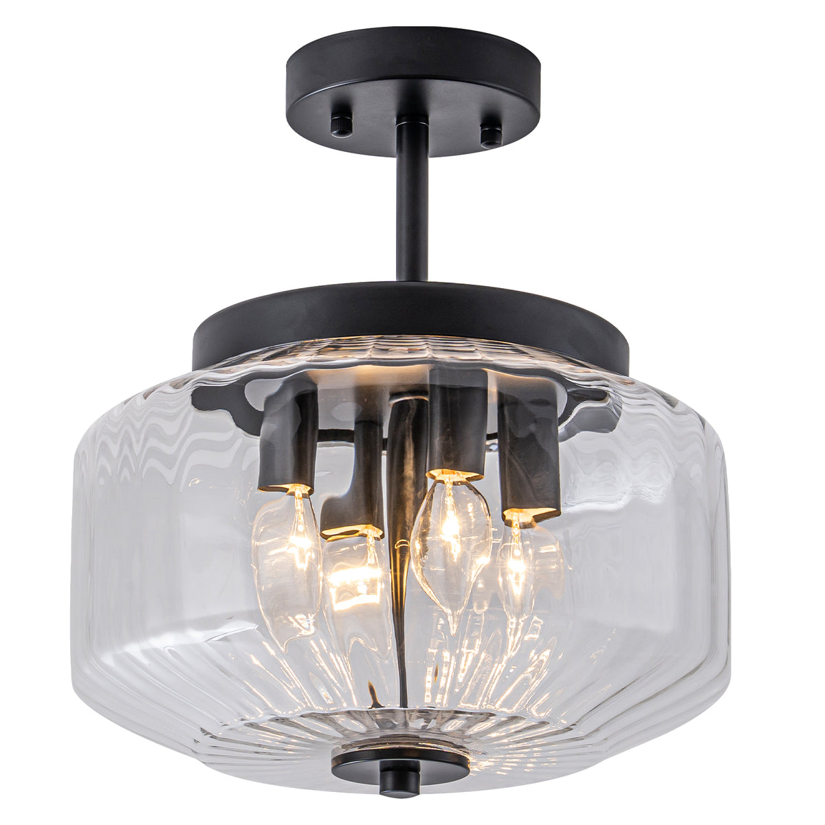 4-Light Semi Flush Mount Ceiling Light Ribbed Glass Lantern Shade - product image 13 | Zenvolit