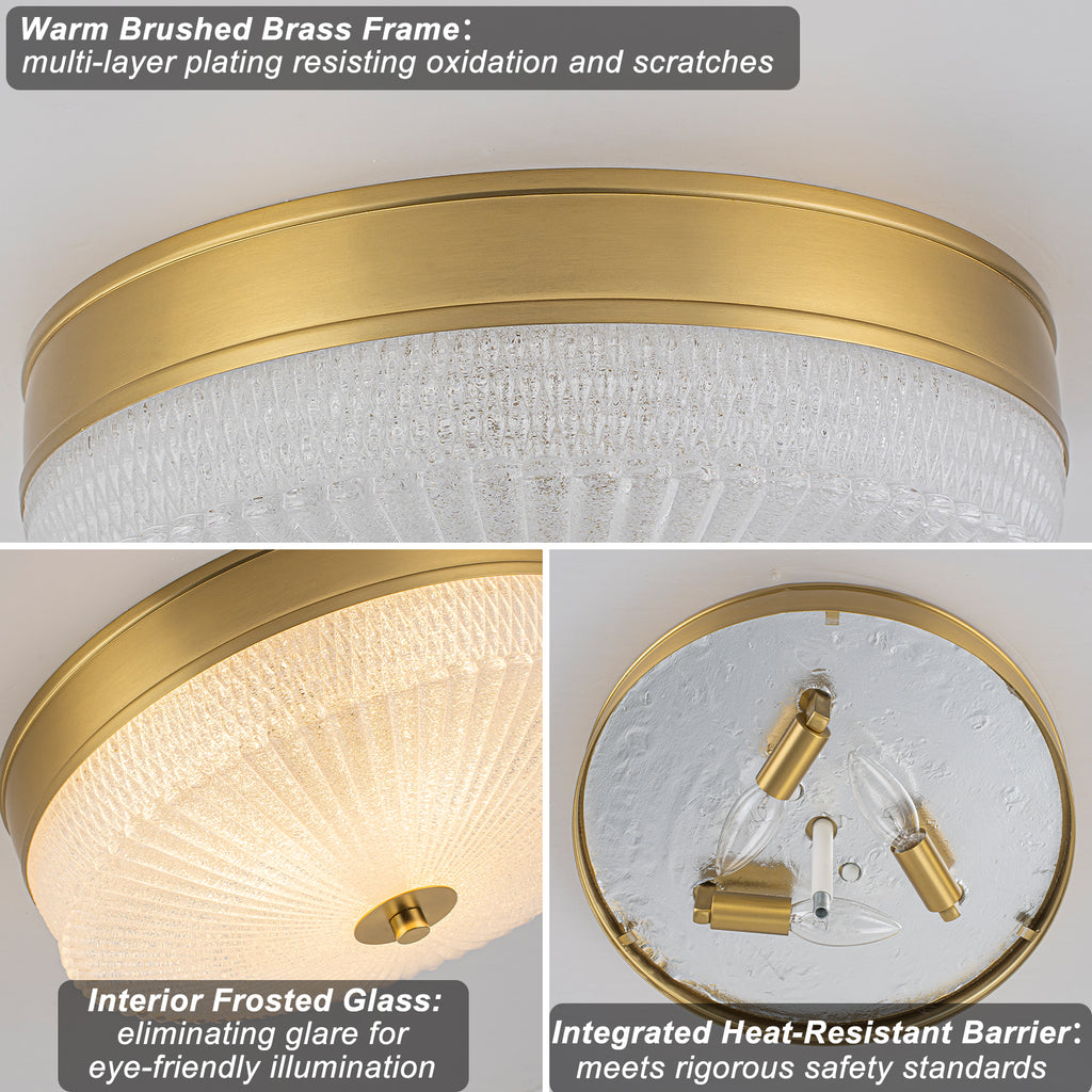 3-Light Modern Flush Mount Ceiling Light Ribbed Drum Glass Shade - product image 9 | Zenvolit