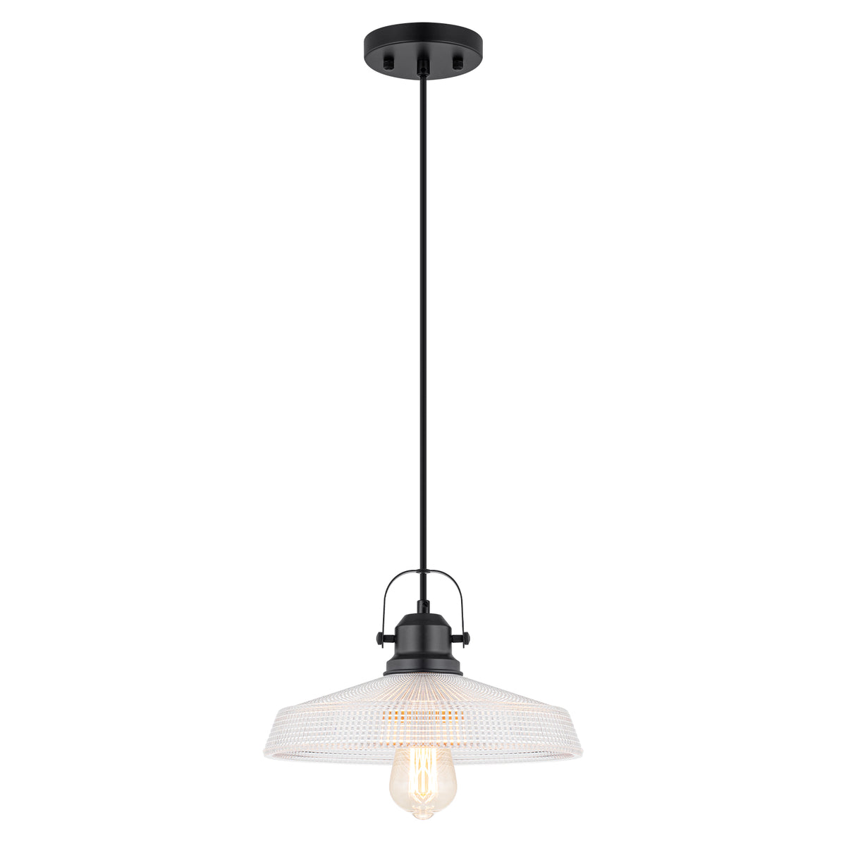 Modern Matte Black Pendant Light with Grid Glass Dome Shade Kitchen - product image 1 | Zenvolit
