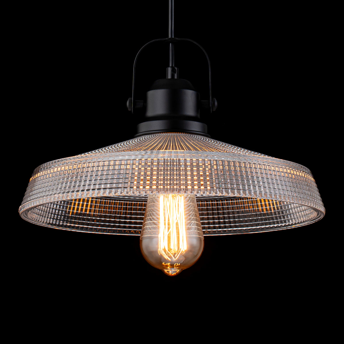 Modern Matte Black Pendant Light with Grid Glass Dome Shade Kitchen - product image 4 | Zenvolit