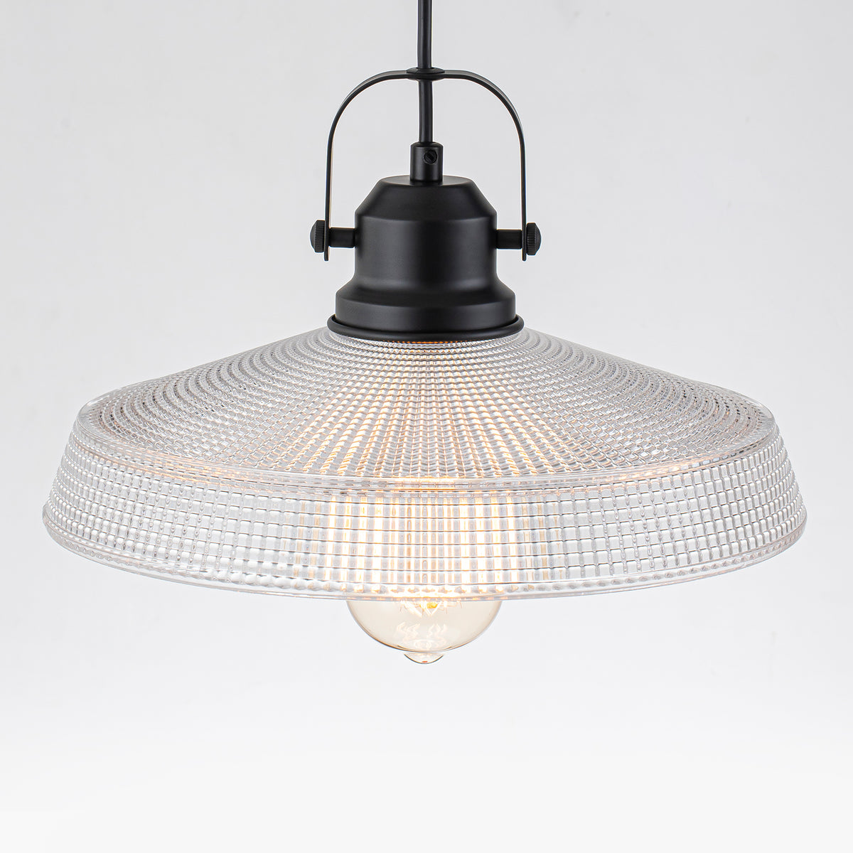 Modern Matte Black Pendant Light with Grid Glass Dome Shade Kitchen - product image 5 | Zenvolit