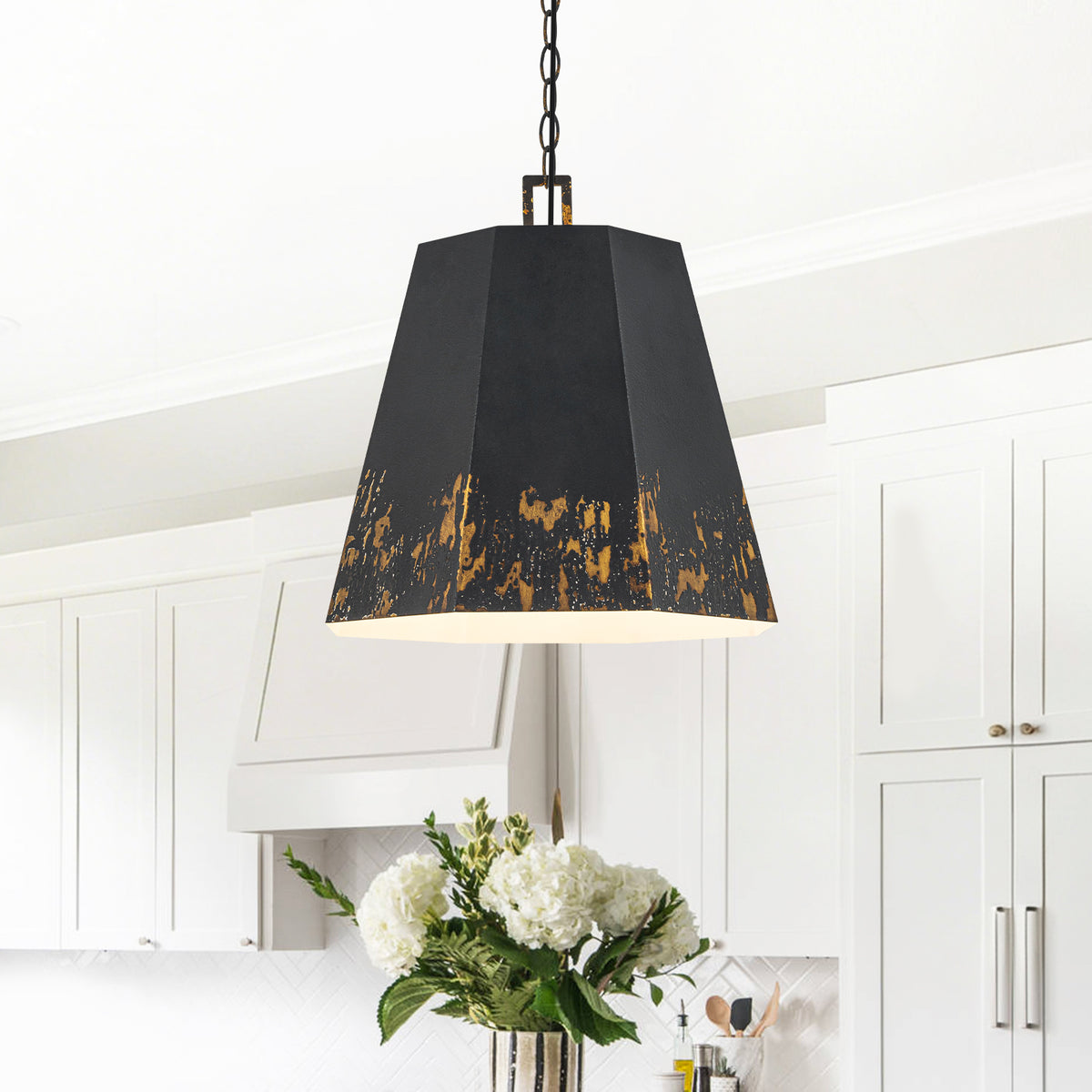 Industrial Octagonal Tapered Pendant Light Handcrafted Black & Gold - product image 1 | Zenvolit