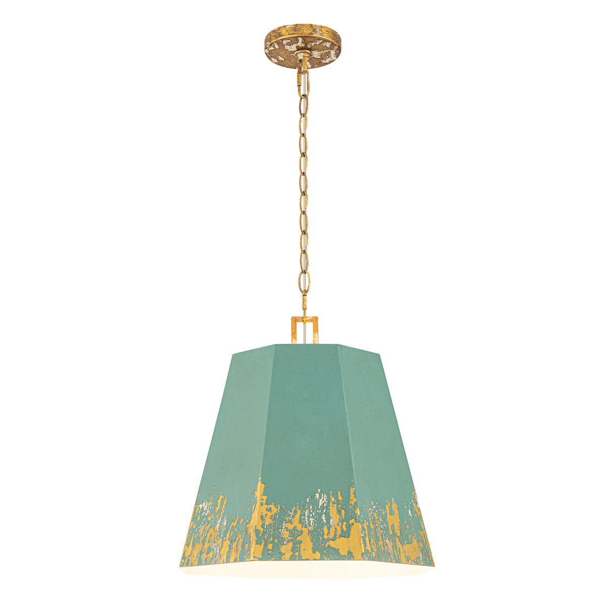 Industrial Octagonal Tapered Pendant Light Handcrafted Lake Blue &Gold - product image 2 | Zenvolit