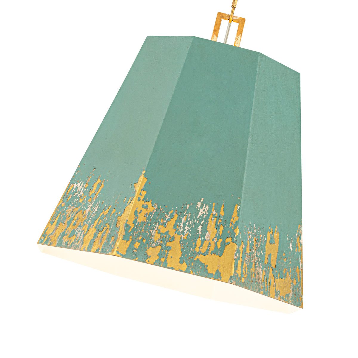 Industrial Octagonal Tapered Pendant Light Handcrafted Lake Blue &Gold - product image 4 | Zenvolit