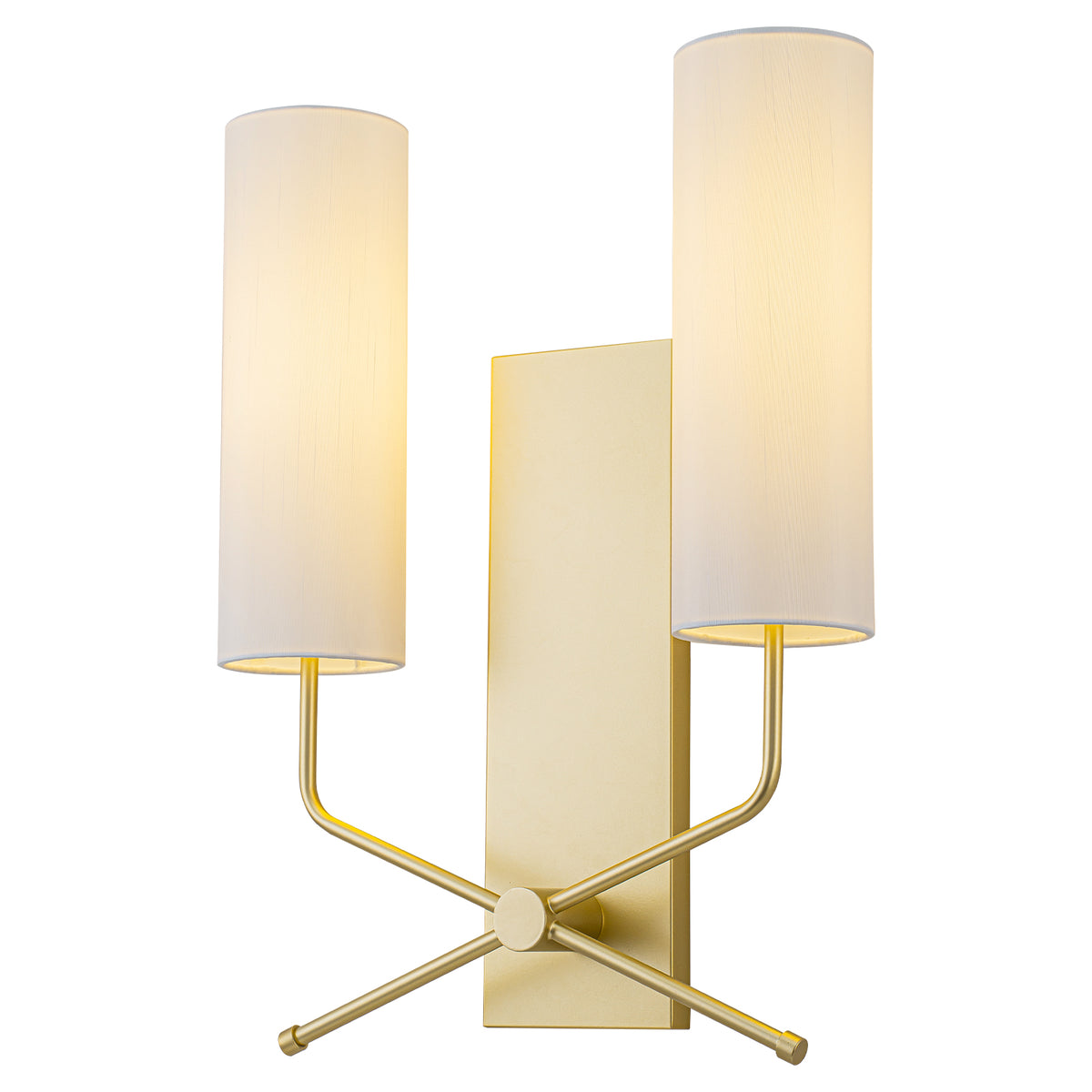 2-Light Brushed Gold Wall Sconce White Fabric Cylinder Shade Hallway - product image 13 | Zenvolit