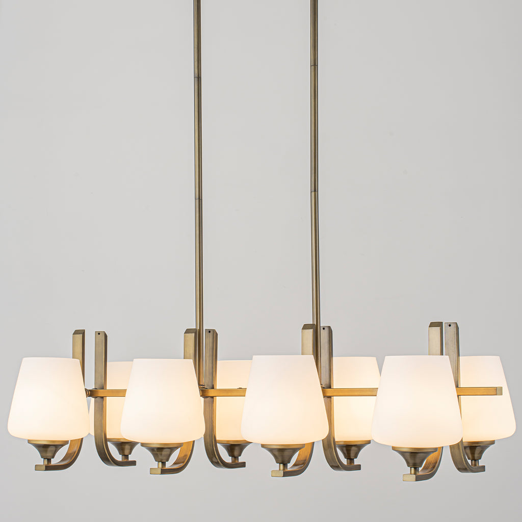8-Light Linear Chandelier Milk Glass Shades Modern Kitchen Island - product image 8 | Zenvolit