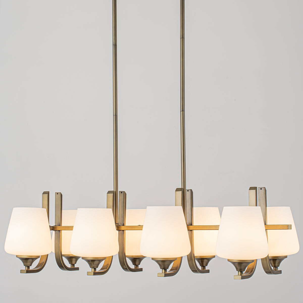 8-Light Linear Chandelier Milk Glass Shades Modern Kitchen Island - product image 8 | Zenvolit