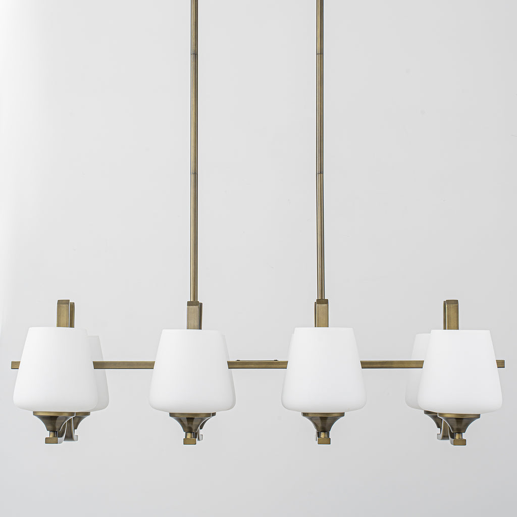 8-Light Linear Chandelier Milk Glass Shades Modern Kitchen Island - product image 9 | Zenvolit