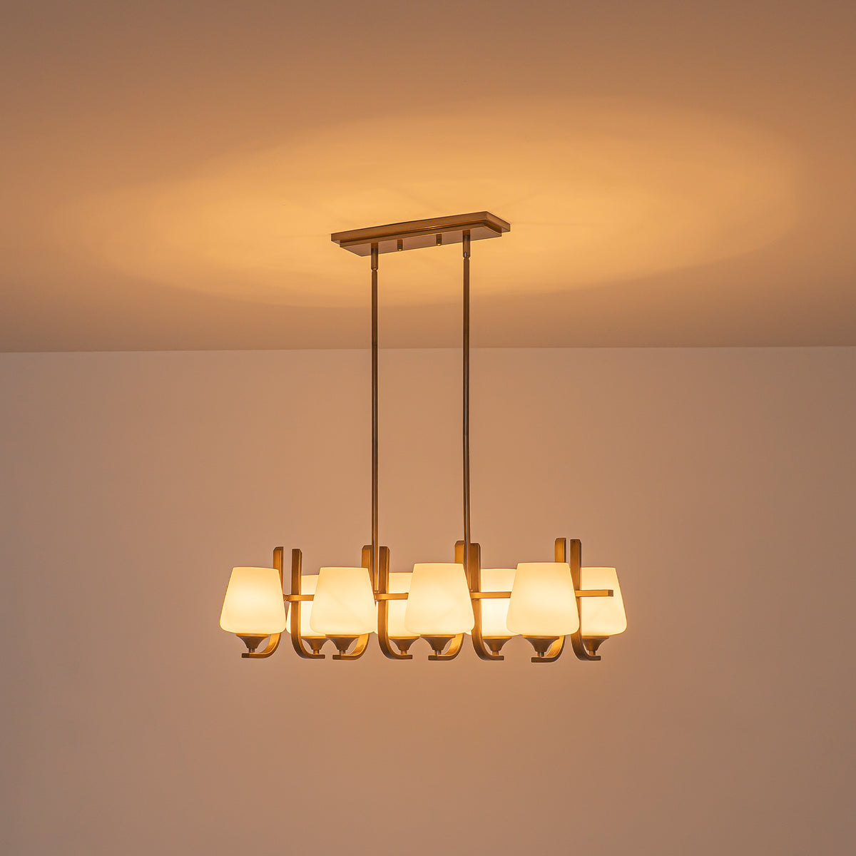 8-Light Linear Chandelier Milk Glass Shades Modern Kitchen Island - product image 10 | Zenvolit