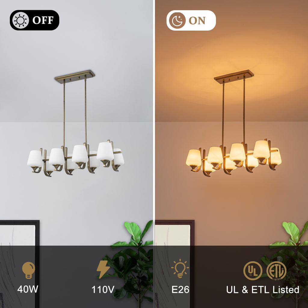 8-Light Linear Chandelier Milk Glass Shades Modern Kitchen Island - product image 11 | Zenvolit