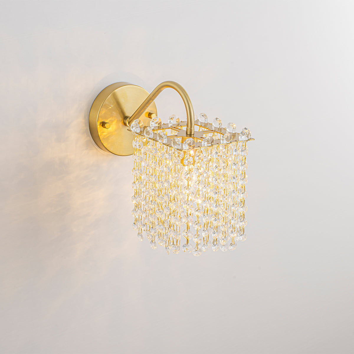 Gold Wall Sconce Clear Crystal Strands Vanity Light Bathroom Hallway