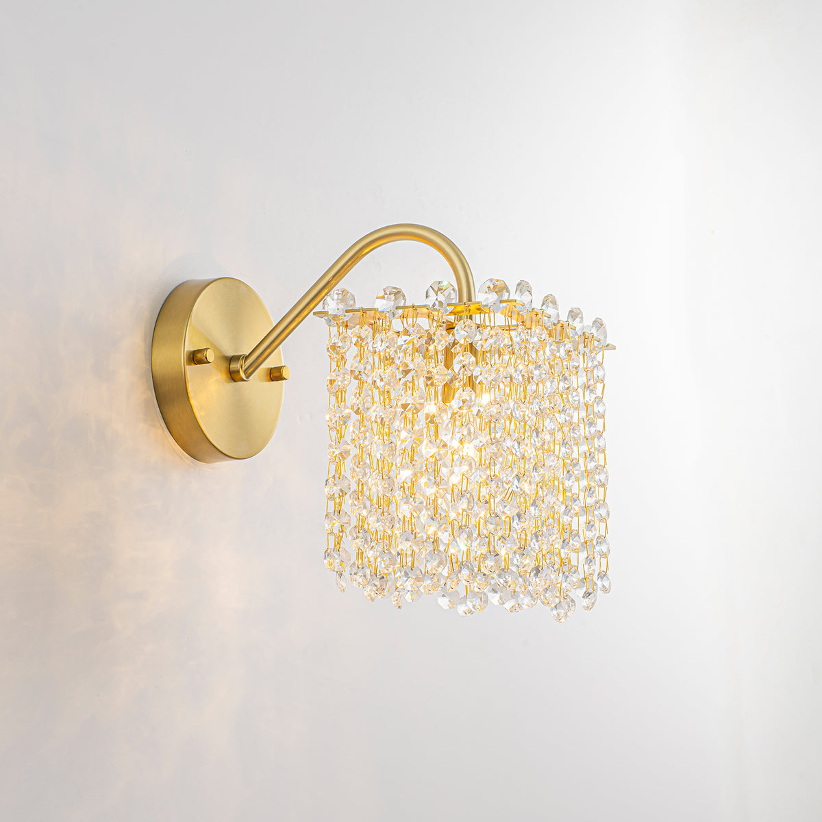 Gold Wall Sconce Clear Crystal Strands Vanity Light Bathroom Hallway