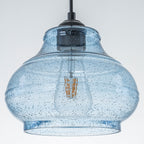 3-Light Kitchen Linear Island Pendant Light Seeded Blue Glass Shades